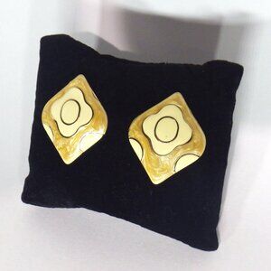 Vintage Yellow Paint Swirl Earrings Abstract Marbled Retro Enamel Pierced 1.5"